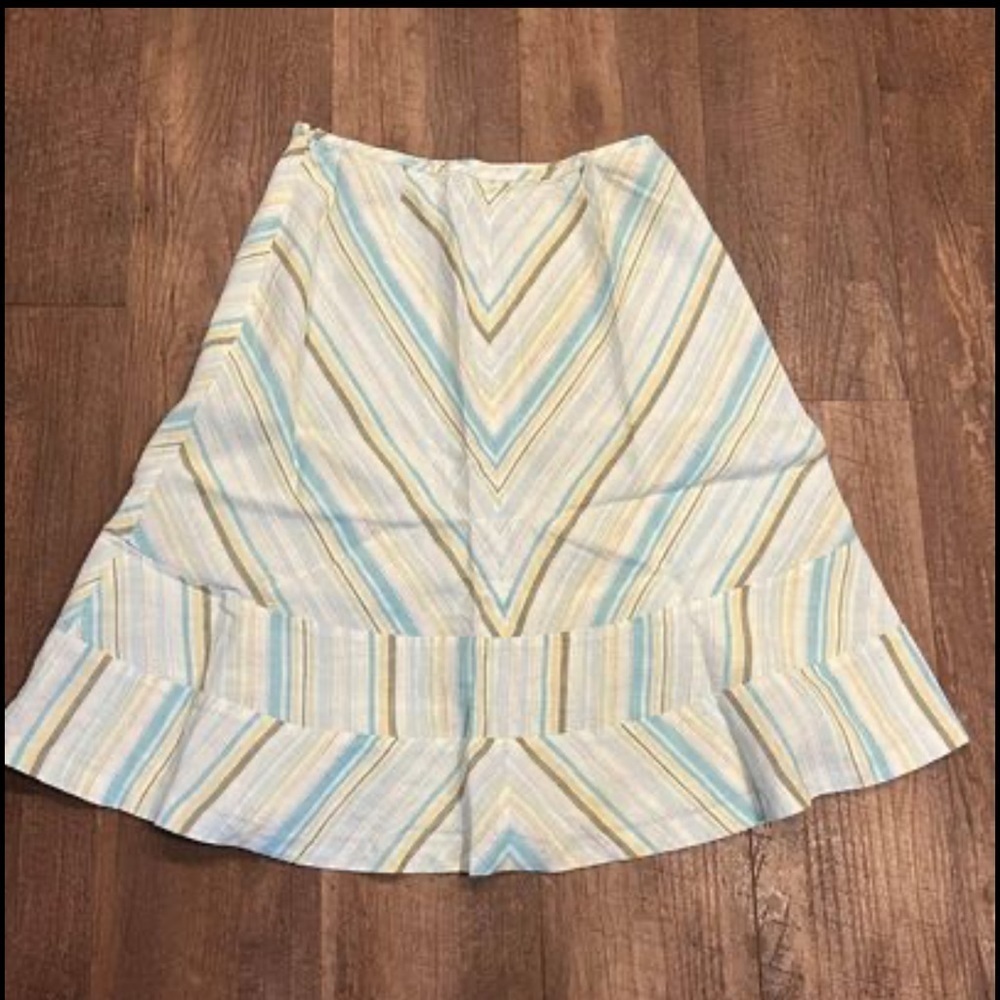 LOFT Stripe A-Line Skirt in Light Blue, White, and Tan